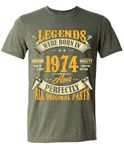 50th Birthday T-Shirt for Men, Legends were Born in 1974, Vintage 50 Years Old T Shirt, Green Heather, Medium