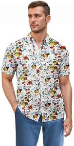 ETHANOL Men Classic Slim Fit Woven Short Sleeve Wrinkle Resistant Print Shirt MST46568 MBWHT White XL