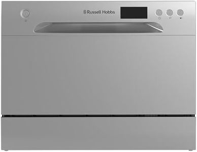 Russell Hobbs Table Top Dishwasher Compact Mini with 6 Place Settings, LED Display, Button Control, 6 Programmes, Portable & Efficient, 24hr Timer, Rinse & Eco Mode in Silver, RH6TTDW0D1S