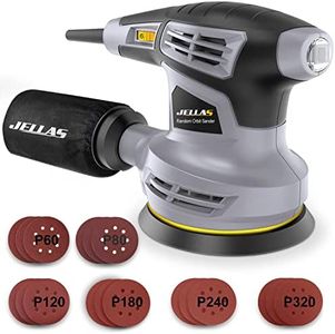 Jellas 5-Inch Random Orbital Sander with 18Pcs Sandpapers, 13000RPM 6 Variable Speed Sander Machine, High Performance Dust Collection System for Woodworking, 2.5A, Dust Collection Bag Include - OS280