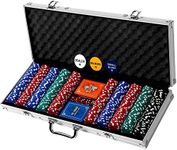 Rally and Roar Professional Poker Set w/Hard Case, 2 Card Decks, 5 Dice, 3 Buttons - 500 Chips