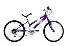 EmmelleDiva Girls' Mountain Bike Purple, 11" inch steel frame, 6 speed steel v-brakes with adjustable levers 20 inch white alloy rims