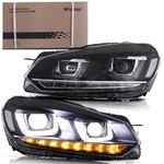 VLAND Headlights Fit for VW Golf 6 Golf MK6 VI TSI 2008-2013(Not fit for GTI/R/TDI), LED Headlamp Assembly with Sequential Turn Signal, RHD