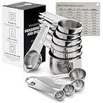 Oak & Steel - (15 Pack) Cups and Spoons Measuring Set with D Rings and Measure Chart Magnet, Plus Baking Gift Set