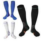 Compression Socks (3 Pairs) for Men Circulation 20-30 mmhg Medical Compression Stockings Women Nursing (02 Black+Blue+White, L-XL)