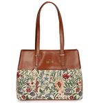 The Clownfish Calista Tapestry & Faux Leather Handbag for Women Office Bag Ladies Shoulder Bag Tote for Women College Girls (Tan)