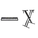 Yamaha PSR-F52 Digital Keyboard, black - Compact digital keyboard & RockJam RJX29 Double Braced Adjustable Keyboard Stand with Locking Straps, Black