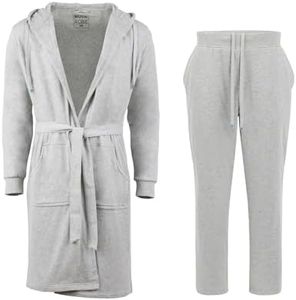 DudeRobe Men's Grey L/XL Hooded Robe & L/XL SweatPants Straight Leg & Open Bottom, from Shark Tank! Comfy & Absorbent Cotton Robe for After Shower, Perfect Father's Day Gift