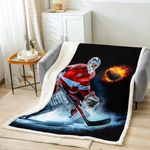 Manfei Hockey Bed Throws for Kids Boys Teens Ice Hockey Sports Flannel Fleece Blanket for Couch Sofa Burning Hockey Ball Decor Throw Blanket Cozy Luxury Bed Blanket, Throw Size (50 x 60 Inches)