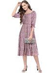 KERI PERRY Women's Maroon Muslin Floral Fit & Flared Western Dress | Dress for Women | A line Dress | Winter Dress | Western Dress | Latest Women Dress | Trendy Dress | Midi Dress