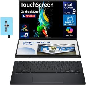 ASUS Zenbook Duo AI Powered 2-in-1 Laptop 14.0" Touchscreen OLED WUXGA Display (Intel Ultra 9-285H, 32GB LPDDR5X, 2TB PCIe SSD, Backlit KB, WiFi 7, 2 Thunderbolt 4, Win 11 Home) w/DKZ Hub