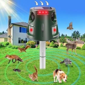 Répulsif Chat Extérieur, 5 Modes Solaire Répulsif Chat Ultrasons à 360° Repulsif Chat Extérieur, Étanche IP55, Répulsif Chat Ultrason Réglables à Lumières Clignotantes pour Chien/Lapin/Renard/Cerf