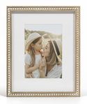 SUMGAR 8x10 Picture Frame Farmhouse, 5x7 Photo Frame with Mat, White Wood Boho Cute Picture Frames for Wall Hanging Stand, Wedding School Desk Family Grandma Friend Gifts with Decorative Pine Beads