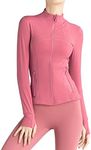 Locachy Women's Slim Fit Full Zip Athletic Running Sports Workout Jacket with Pockets, Pink, X-Small