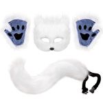 Lubestteam Furry Fox Wolf Cosplay Set Mask Tail Paw Gloves Adult Cat Halloween Cosplay Animal Party Costume for Women Men (White1)