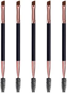 Duo Eyebrow Brush, Spoolie Brush and Angled Brow Brush Eyelash Brush for Eye Makeup. (5pcs, Black)