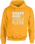 Hippowarehouse Rugby Mum I'm Raising My Favourite Player unisex Hoodie hooded top (Specific size guide in description) Gold