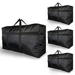 4-Pack XXL 600D Oxford Fabric Bags, Sturdy Foldable Waterproof Moving Tote Bag with Double Zippers and Reinforced Handles for Clothes Quilts,Jumbo Cargo Duffel Bag for Moving Packing Travelling(Black)