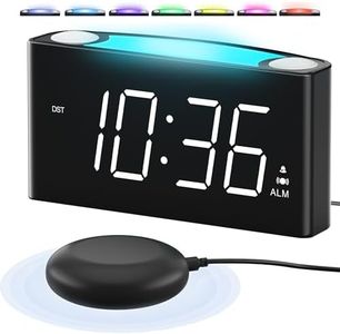 Vibrating Alarm Clock for Heavy Sleepers – Loud Alarm with Bed Shaker, 3 Wake Modes, Large 7.5” Display, 5-Level Dimmer, USB & Type-C Charging, Plug-in with Battery Backup for Bedroom, Teens & Deaf