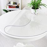 LinkGro 32 Inch Dia 1.5mm Thick Round Clear Table Cover Protector PVC Vinyl Plastic Tablecloth Kitchen Table Covers Crystal Wipeable Tablecloth Dining Coffee Table Pad Wood Glass Furniture Protector