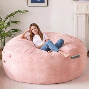 MAXYOYO Bean Bag Chair for Adluts, Soft Plush Faux Fur Bean Bag Sofa with Supportive Foam Filling, Floor Sofa Seat with Side Pocket and Washable Cover, Pink, 5FT