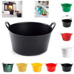 PLASTIFIC - 15L Heavy-Duty Polyethylene Flex Tub Storage Container Bucket with 2-Handled - Home Garden Laundry Toys Kitchen Flexible Bucket – Rubber Container - Recycled Tub (Black)