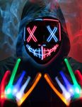 HOPOCO Halloween Mask Skeleton Gloves Set, LED Purge Mask for Festival, Cosplay, Halloween Costume, Masquerade Parties, Carnival, Anonymous Light Up Mask （Iec Blue and Pink）