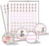 Little Rabbit Girl Baby Shower Kiss Sticker Labels, 300 Party Circle Stickers Sized 0.75 inches for Chocolate Drop Kisses by Amanda Creation, Great for Favors, Treats, Envelope Seals & Goodie Bags