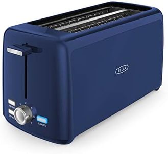 BELLA 4 Slice Toaster, Long Slot & Removable Crumb Tray, 7 Shading Options with Auto Shut Off, Cancel & Reheat Button, Toast Bread & Bagel, Blue