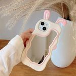 COVERLY for iPhone 13 Bunny Case 3D Cartoon Ears,Full Protective Rabbit Wavy Mirror Stereo Kawaii Curvy Cute Soft Silicone Fashion Fun for Girls Woman Ladies Makeup Cover for Apple iPhone 13