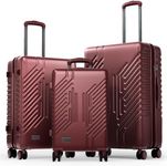 ALPHA CAMP 3 Piece Expandable Luggage Set - PC+ABS Durable Hard Shell Suitcase with Spinner Wheels & TSA Lock,20-inch, 24-inch, 28-inch Luggage for Business,Travel，Ruby