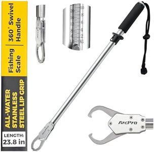 ArcPro 23.8" Fish Lip Gripper Corrosion-Resistant Stainless Steel Fish Gripper with Scale, 4.2mm Wide Opening, 40LB Weighing & Non-Slip 360° EVA Swivel Handle, Fish Grabber Tool for Fresh/Saltwater