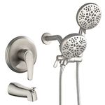 Shower Tub Kit Dual Shower System with Tub Spout Tub and Shower Faucet Set Complete Dual Shower Head and Handheld Combo Set Tub and Shower Trim Kit Brushed Nickel 88056BN