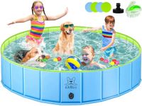 Dog Paddling Pool, Upgraded Foldable Pet Swimming Pool W Bath Brush, Indoor Outdoor Collapsible Kids bathtub, Kiddie Pool Children Ball Pits Doggie Wading Pool for Puppy Small Medium Large Dogs Cats