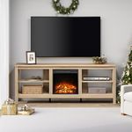 WAMPAT Fireplace TV Stand for 75 Inch TV Entertainment Center,Farmhouse Electric Fire Place Wood TV Console Table Cabinet with 4 Storages for Living Room Bedroom,70'' Oak