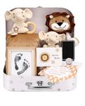 Lictin Baby Shower Gifts, Newborn Baby Gifts Basket, Unisex Baby Gift Set with Baby Blanket, Baby Security Blanket, Baby Rattle, Baby Bib, Decison Coin, Keepsake Footprint, Infant Gift Set