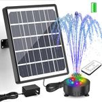 SUJFEE 8W Solar Fountain Pump, Solar Powered Fountain Pump Bird Bath Pump with 3000mAh & 8 LED Lights & Remote Adjustment, for Outdoor, Garden 225×195mm