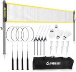 Patiassy Badminton Set for Backyard, Outdoor Badminton Net with Anti-Sag Design, 4 Professional Badminton Rackets, 4 Shuttlecocks and Carry Bag for Lawn or Beach