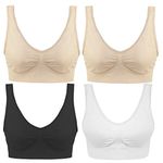 Boolavard Women's Seamless Sports Bra Wire Free Comfort Workout Yoga Bras Pack of 4, 3 Colour Set + Free Beige Bra (XXL - Chest Size - 43.5-45in UK 16-18 / EU 44-46)