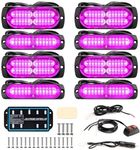 BooYu 8-pcs Surface Mount LED Emergency Strobe Flashing Lights w/Controller for Trucks, Vehicles, Car (Purple)