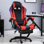 yoakaiax Gaming Chair High Back Computer Chair with Bluetooth-compatible Speakers and RGB LED Lights, Ergonomic Massage Chair with Height Adjustable, Video Game Chair with Lumbar Support (Black & Red)