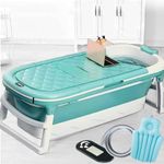 NUCARTURE Large Bathtub for Adults 6 Feet Foldable for bathroom 150L×62W×50H CM with Temperature Meter and bath pillow Kids, Hot,cold Bath Tub Adult Portable and cold water mother and baby(Blue)