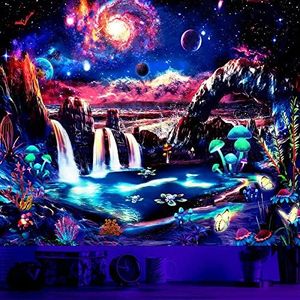 Atrippy Blacklight Space Tapestry Black Light Posters for Bedroom Aesthetics UV Reactive Galaxy Nature Tapestry Butterfly Plant Tapestries Cool Room Decor for Living Room Men Girl Dorm (51'' X 60'')