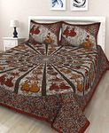 Queenie Brand Jaipuri Traditional Fantasy Printed 144 TC 100% Cotton Double Bedsheet with 2 Pillow Covers