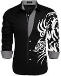 COOFANDY Men's Print Button Down Dress Shirt Fashion Long Sleeve Casual Shirts Black