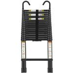 RIKADE Telescopic Ladder, 20.34FT Aluminum Telescoping Ladder with Non-Slip Feet and Stable Hook, 330lb Capacity Portable Extension Ladder for Household and Outdoor Working, Black