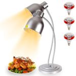 Food Heat Lamp: Commercial Food Warmer Lamp 500W 2-Head Portable Electric Heating Lamp Catering Food Warming Lamp for Buffet Restaurant Kitchen Parties, 3 Bulb Included, Painted Sliver