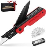 WORKPRO 2-in-1 Folding Knife/Utility Knife, Quick-Change Box Cutter with Belt Clip, Liner Lock, and G10 Handle, Extra 10 SK5 Blades Included, Red