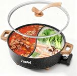 FunPot Electric Twin Compartment Hot Pot with Divider, Diamond grid embossed base, 1350W Temperature control, Large 6-Litre Capacity, Compact Woodgrain handles with Hollow Design
