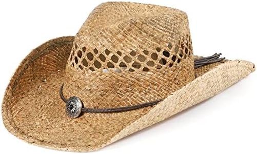 MIX BROWN Straw Cowboy Hat Western Hats for Women Cowgirl Sun Beach Hat Summer Outback Shapeable Wide Brim